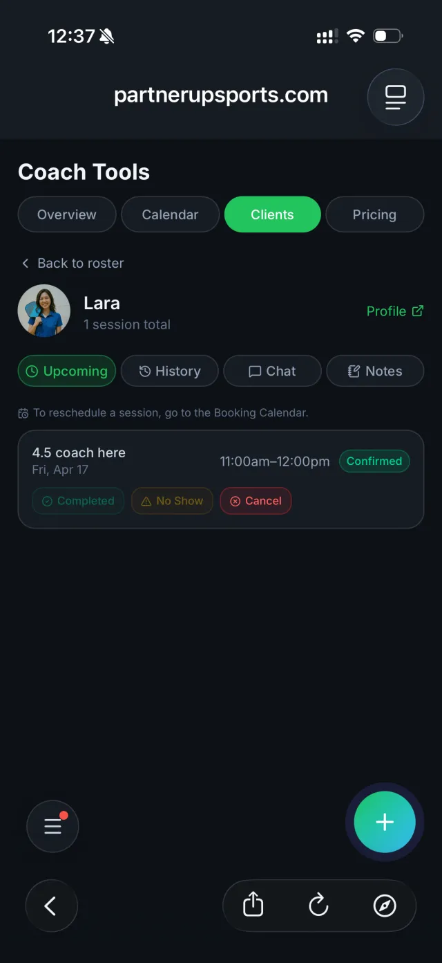 Session recaps and client progress in PartnerUp