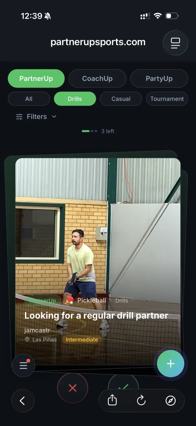 The PartnerUp real-time feed filtered to drills